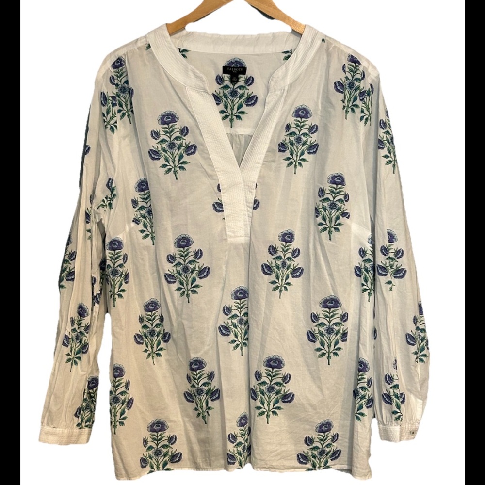 Talbots White Blouse with Blue Floral Design - Picture 4 of 11